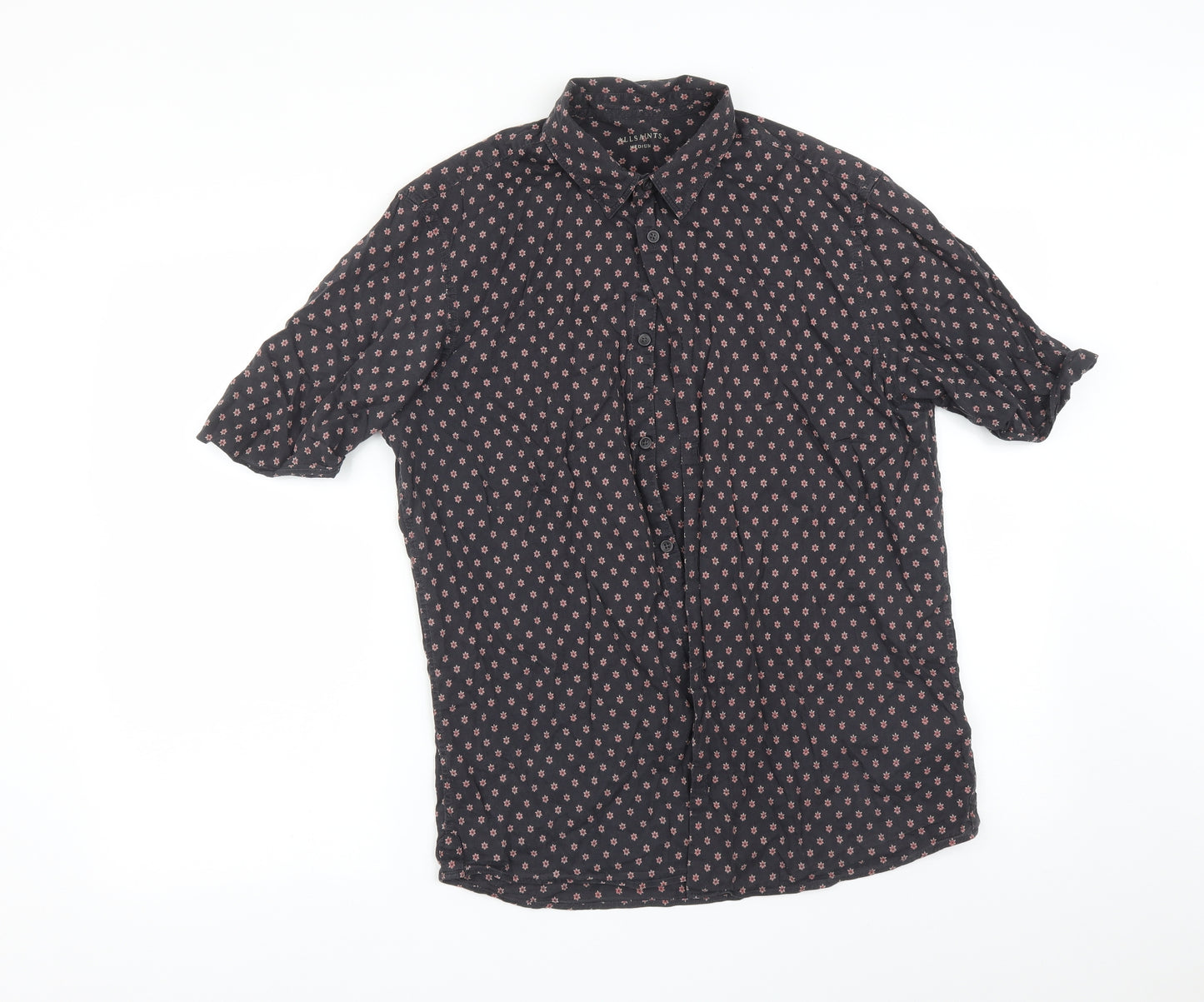 ALL SAINTS Mens Black Floral   Button-Up Size M