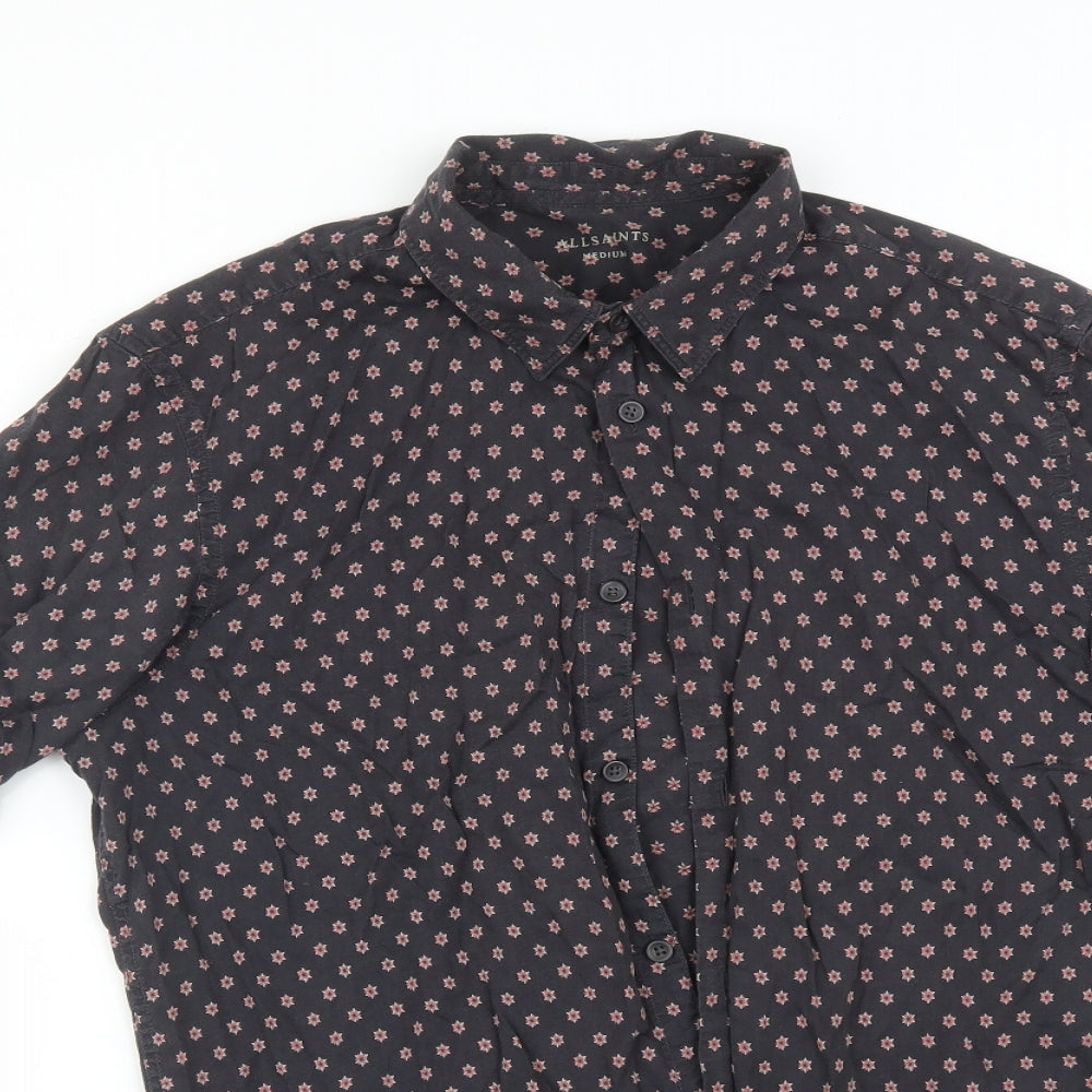 ALL SAINTS Mens Black Floral   Button-Up Size M