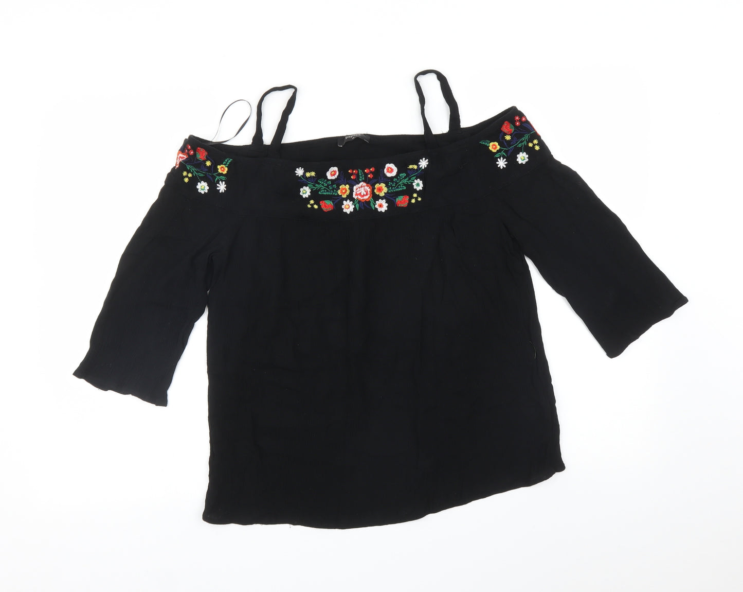 Papaya Womens Black Floral  Basic T-Shirt Size 12