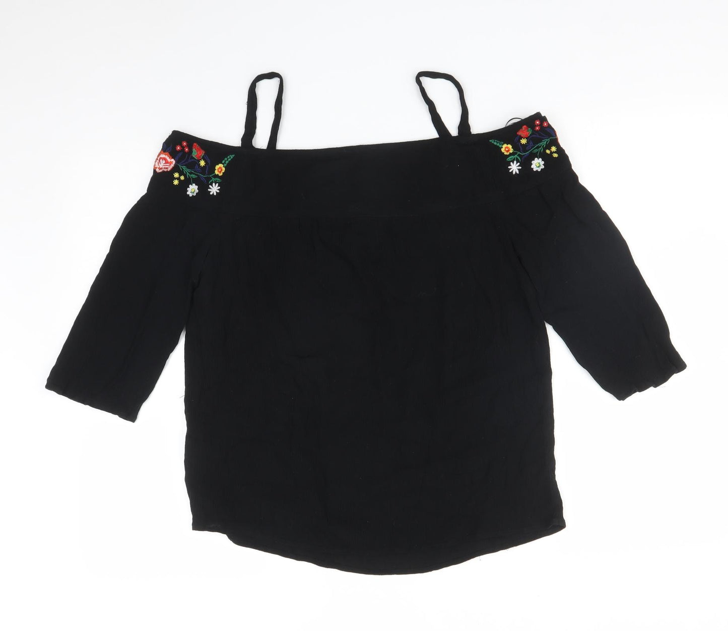 Papaya Womens Black Floral  Basic T-Shirt Size 12