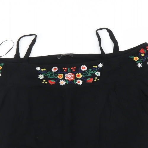 Papaya Womens Black Floral  Basic T-Shirt Size 12