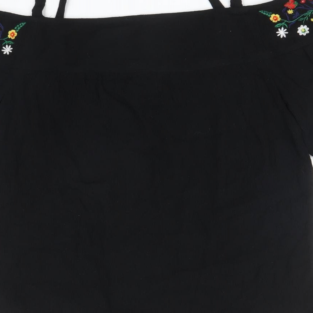 Papaya Womens Black Floral  Basic T-Shirt Size 12