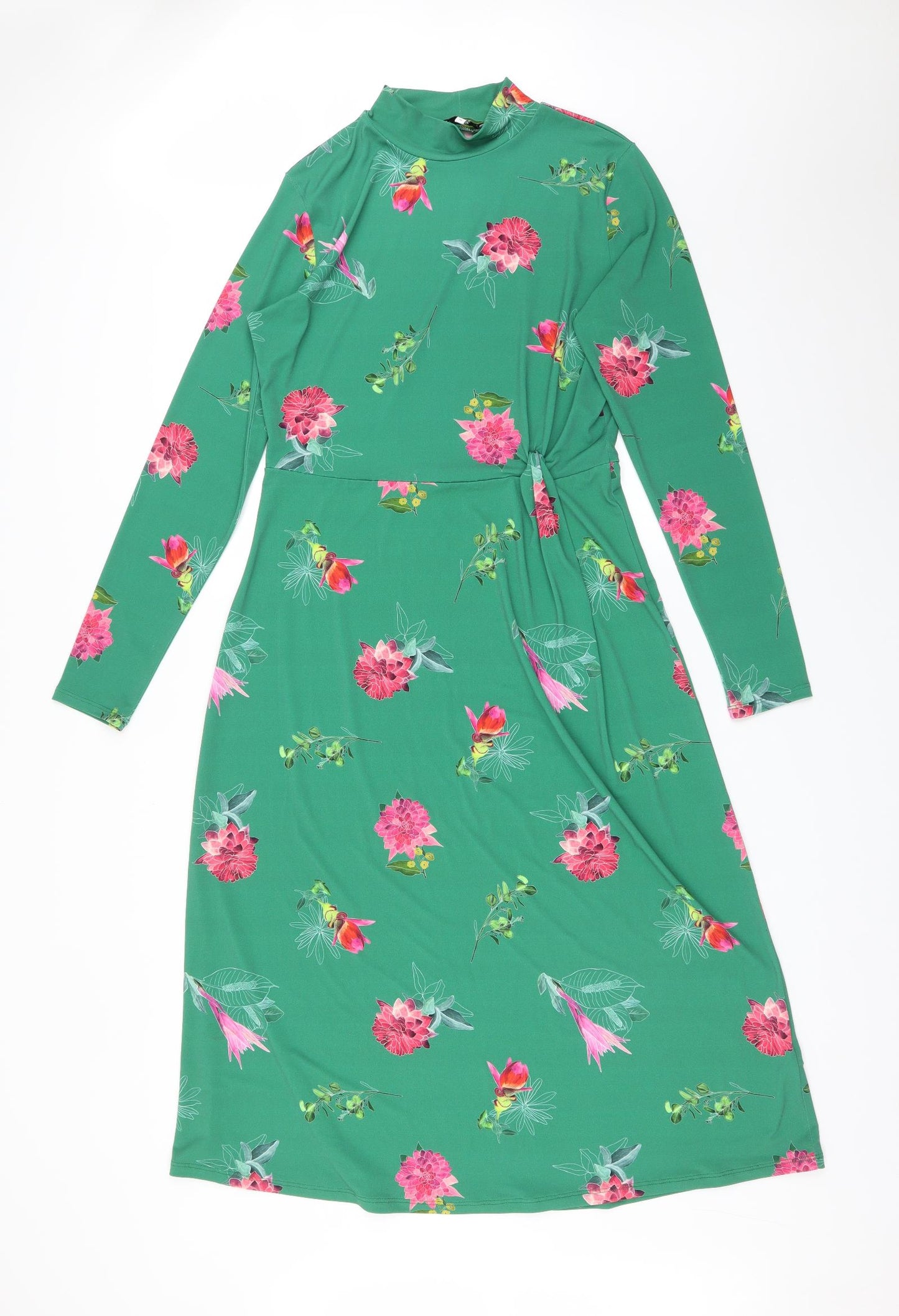 Warehouse Womens Green Floral  Fit & Flare  Size 14