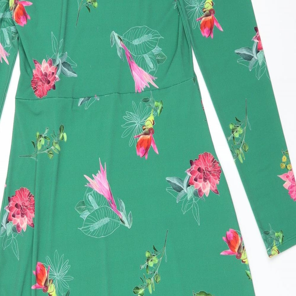 Warehouse Womens Green Floral  Fit & Flare  Size 14