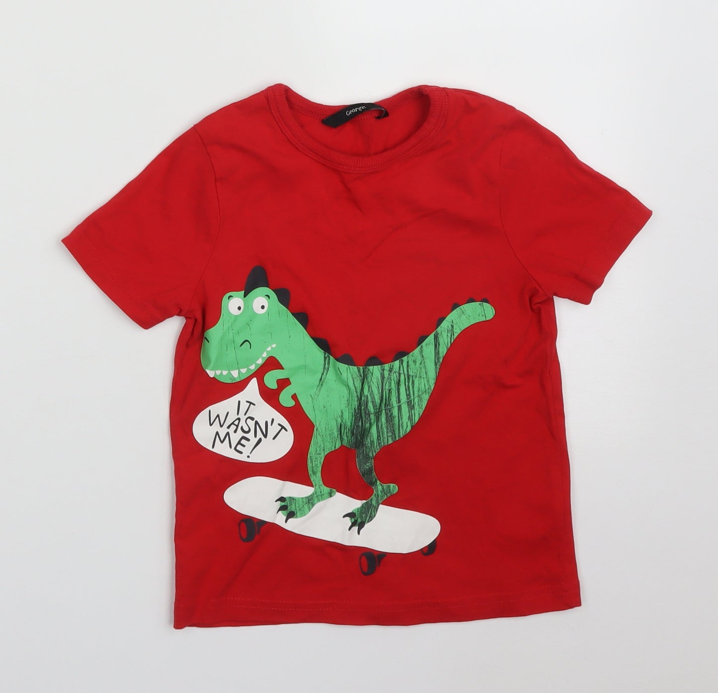 George Boys Red   Basic T-Shirt Size 3-4 Years  - DINOSAUR IT WASN'T ME