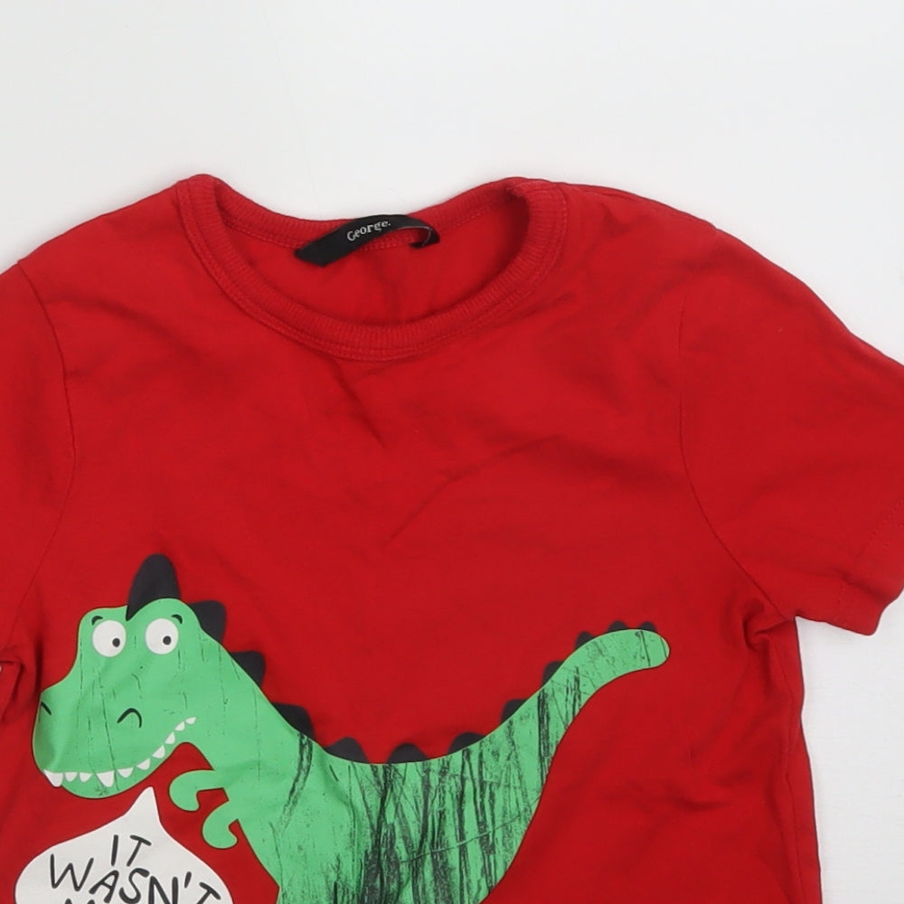George Boys Red   Basic T-Shirt Size 3-4 Years  - DINOSAUR IT WASN'T ME