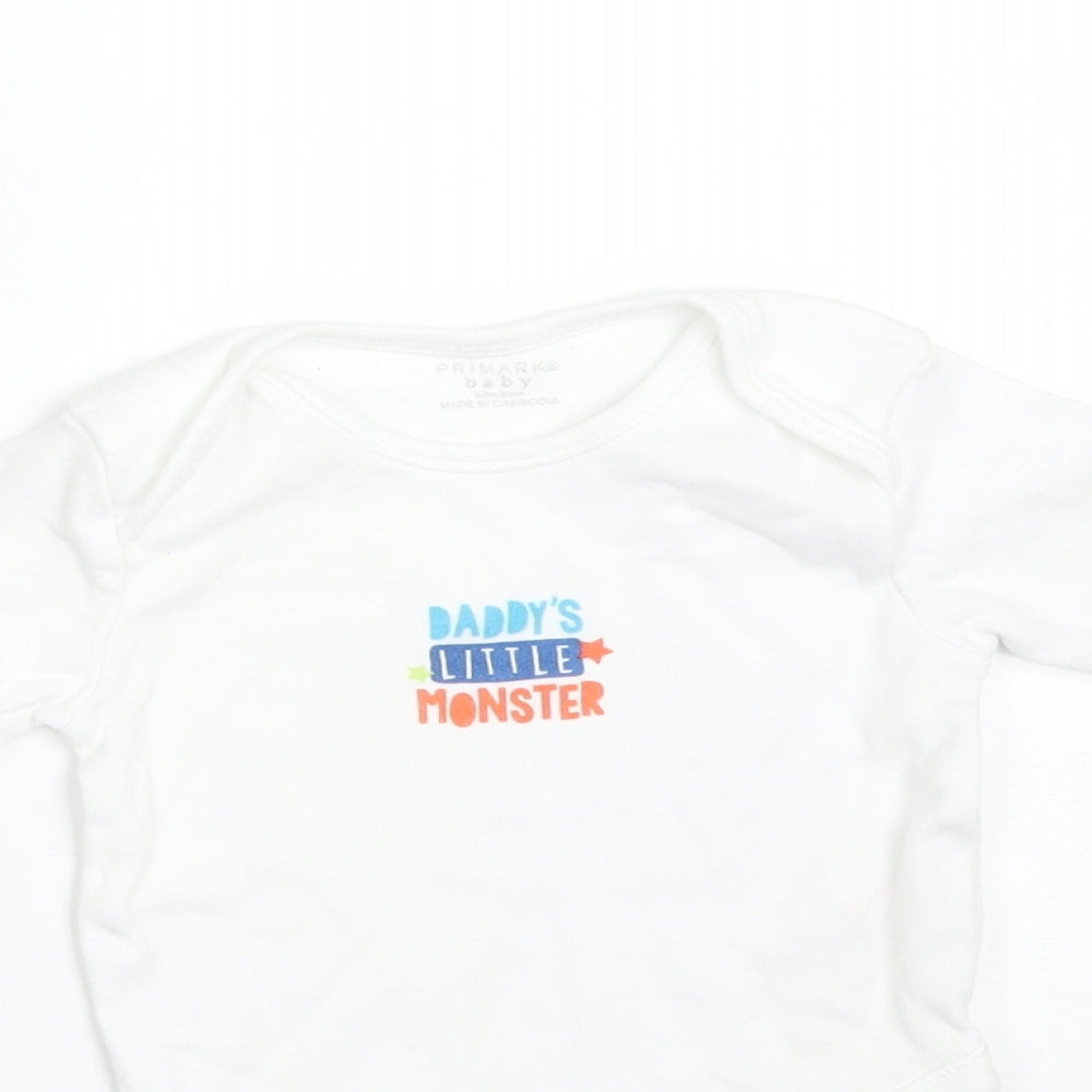 Primark Baby White   Babygrow One-Piece Size 3-6 Months  - DADDY'S LITTLE MONSTER