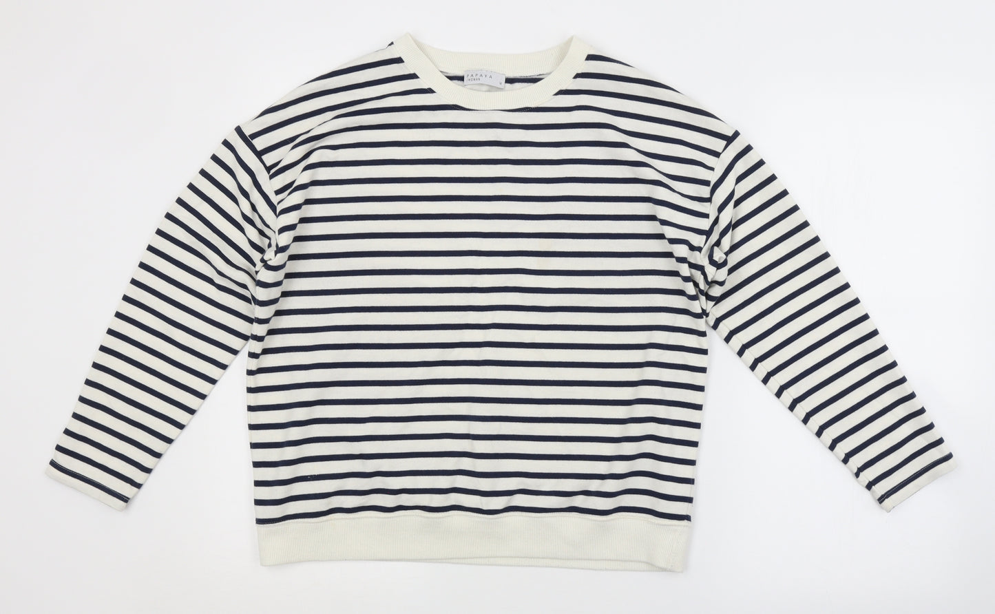 Papaya Womens White Striped  Pullover Jumper Size M