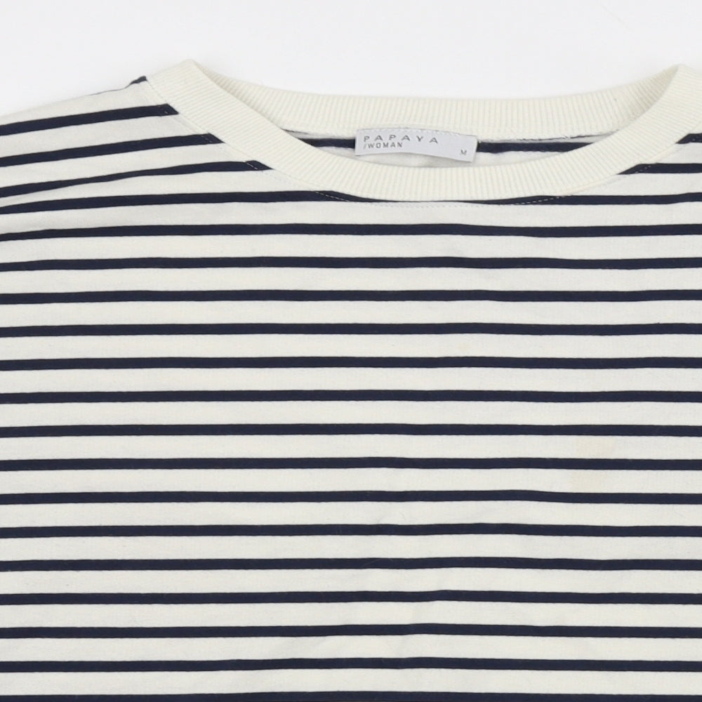 Papaya Womens White Striped  Pullover Jumper Size M