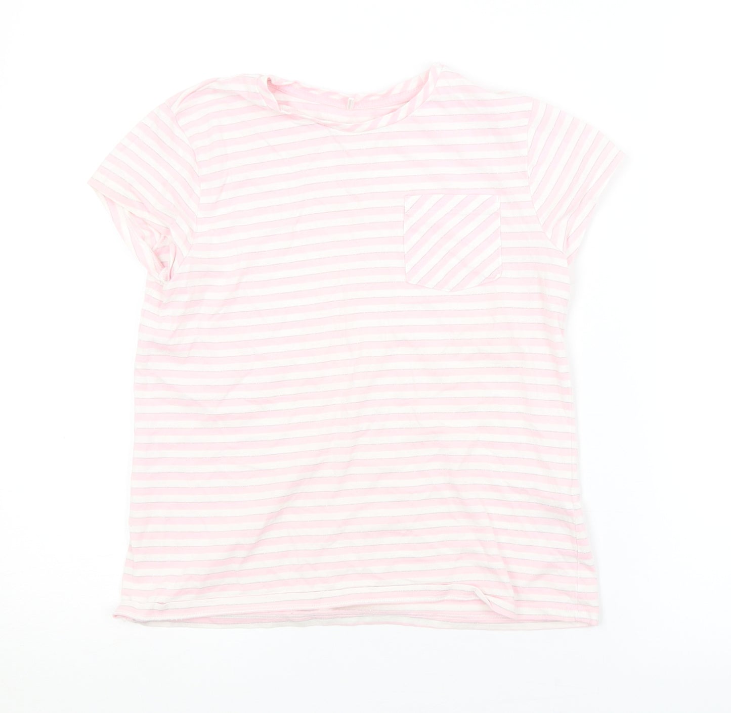 George Girls Pink Striped  Basic T-Shirt Size 10-11 Years