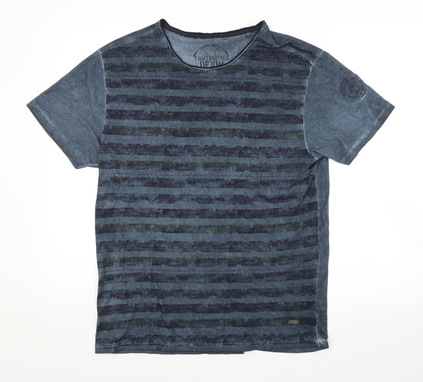 Tom Tompson Mens Blue Striped   T-Shirt Size L