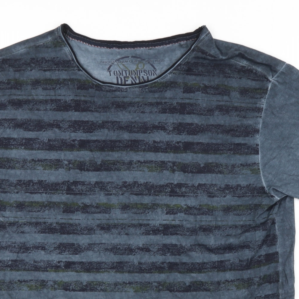 Tom Tompson Mens Blue Striped   T-Shirt Size L