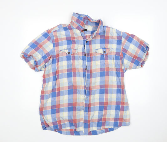 Front view of George men’s multicoloured check button-up, size XL
