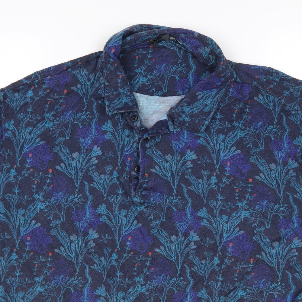 George Mens Blue Floral   Polo Size 2XL