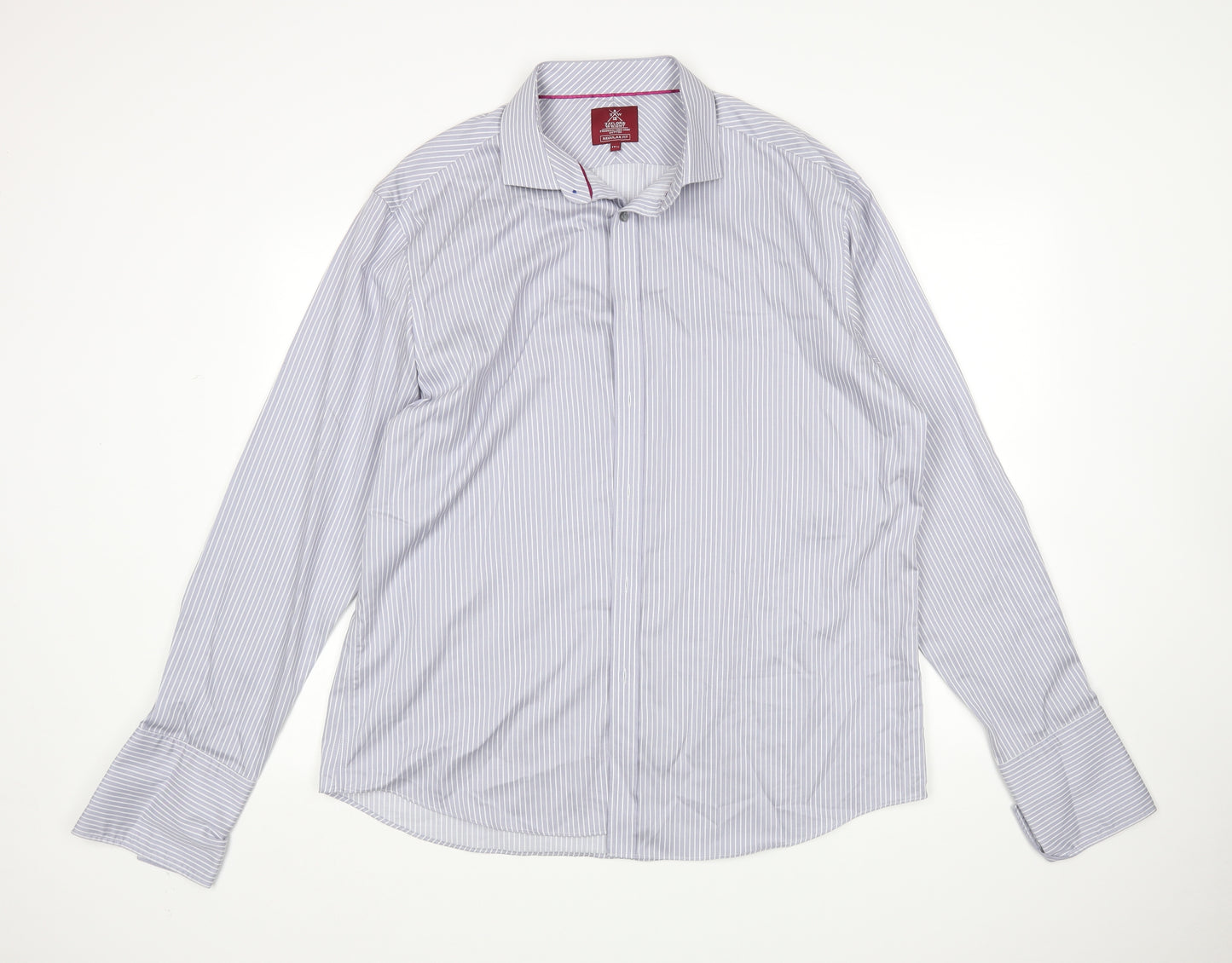 Taylor & Wright Mens Grey Striped   Dress Shirt Size 17.5