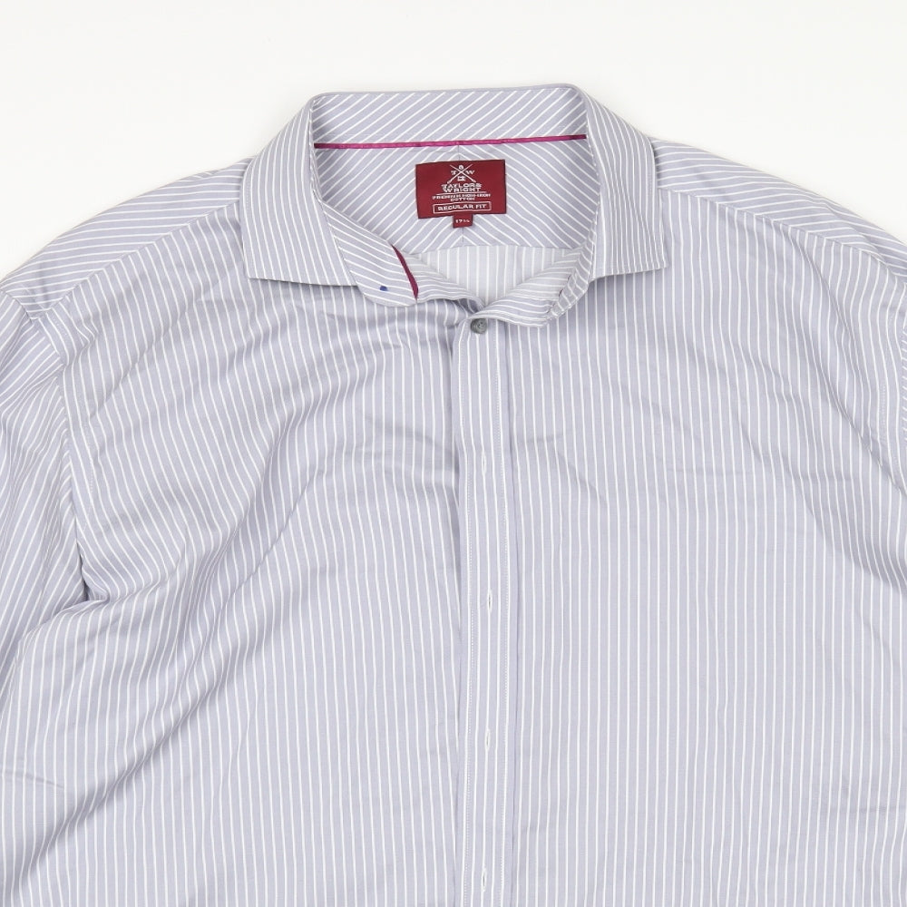 Taylor & Wright Mens Grey Striped   Dress Shirt Size 17.5