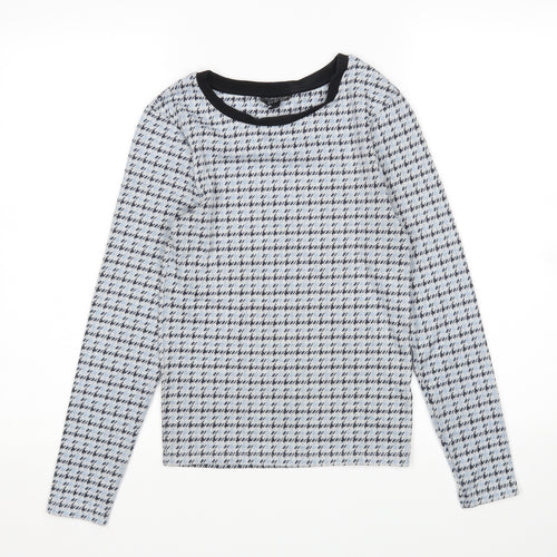 Topshop Womens Blue Houndstooth  Pullover Jumper Size 8