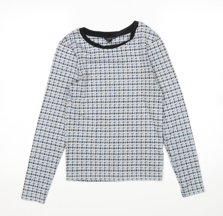 Topshop Womens Blue Houndstooth Pullover Jumper Size 8