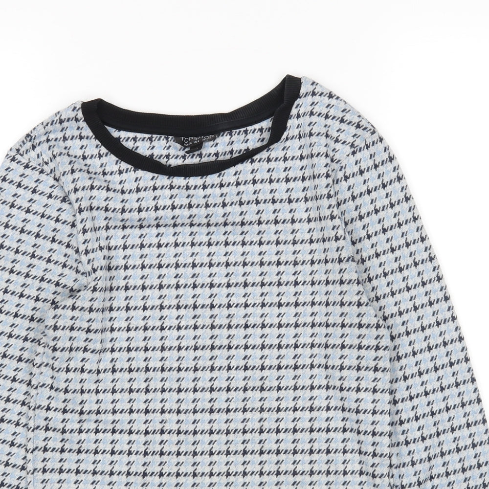 Topshop Womens Blue Houndstooth  Pullover Jumper Size 8