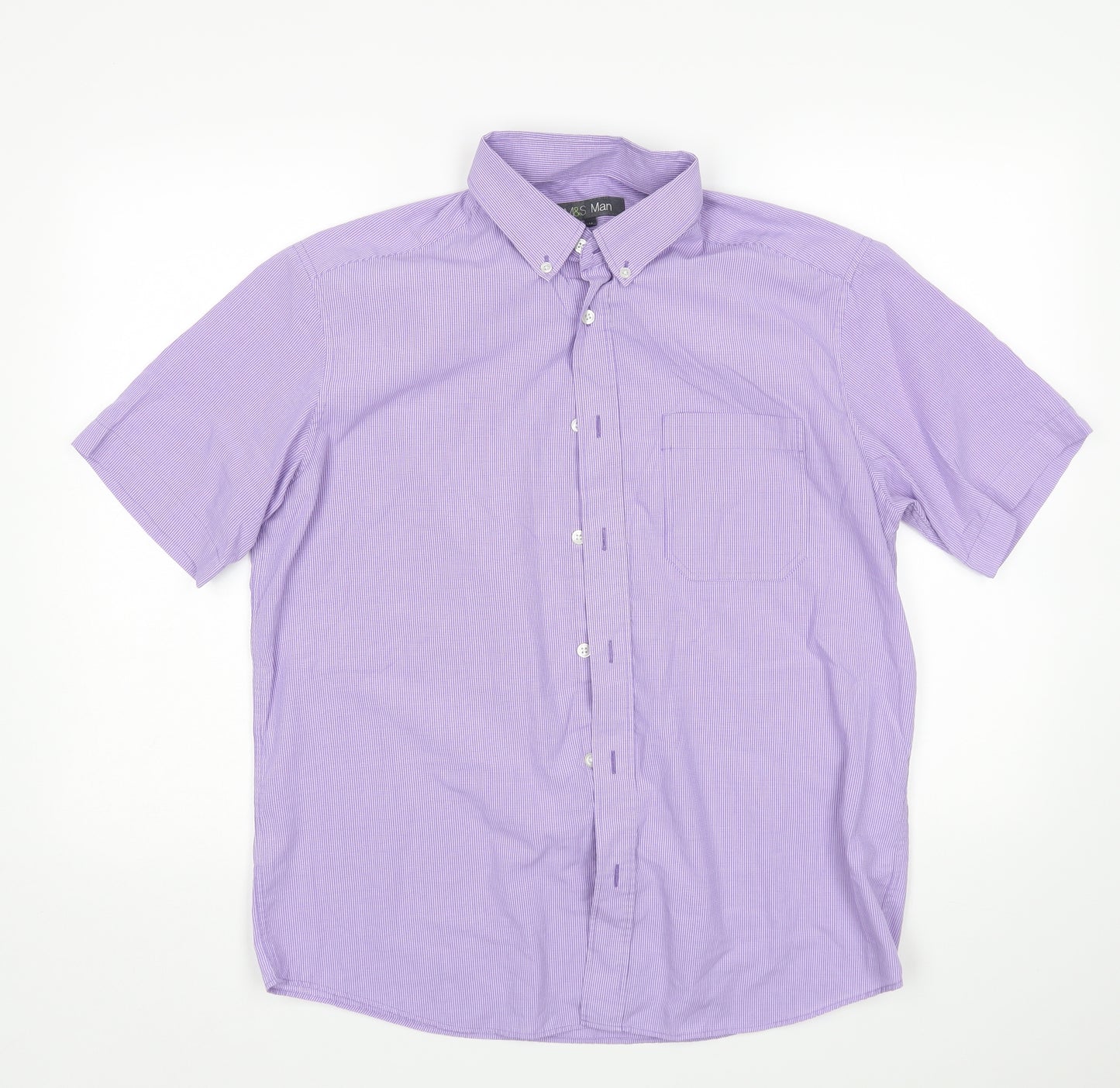 M&S Mens Purple Check   Dress Shirt Size M