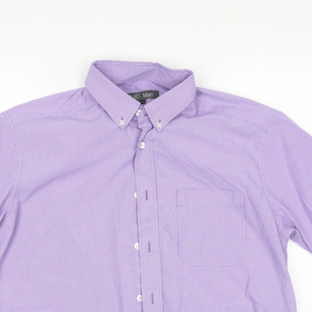 M&S Mens Purple Check   Dress Shirt Size M
