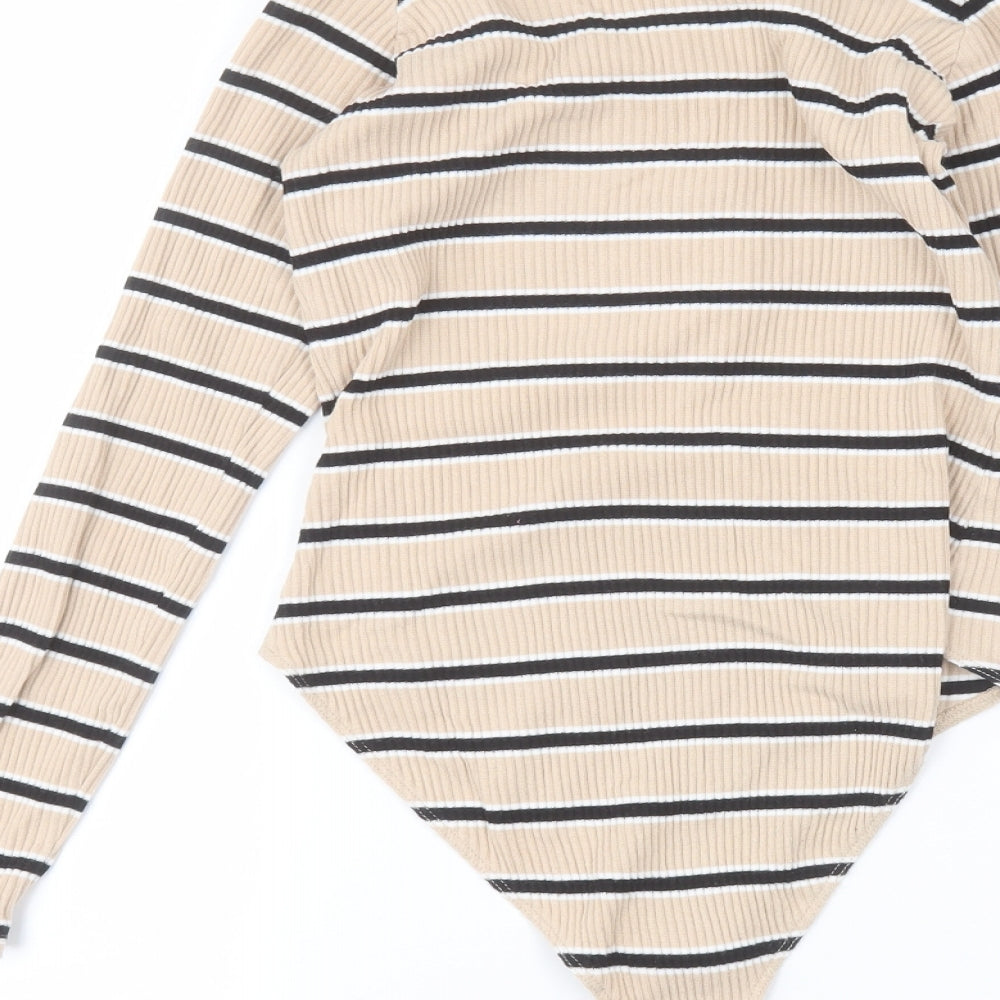 River Island Womens Brown Striped  Bodysuit One-Piece Size 8
