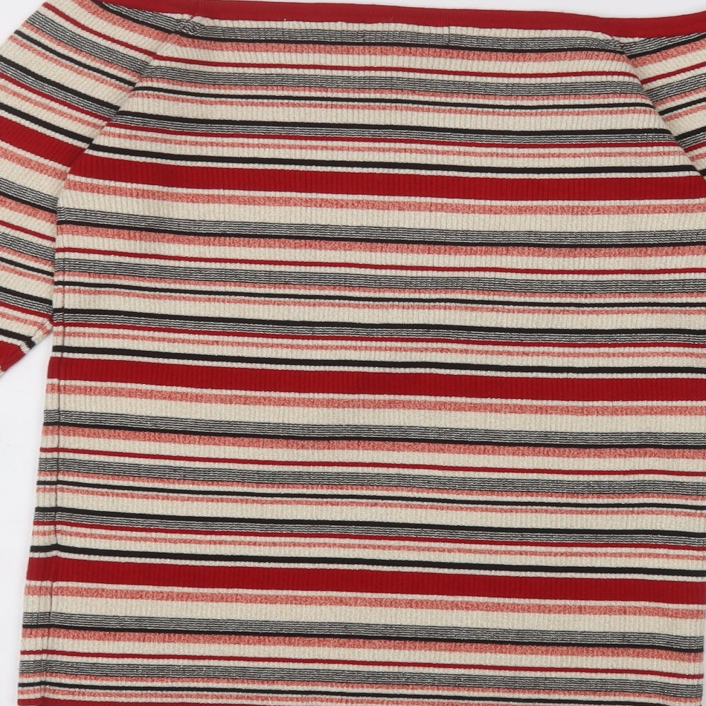 Kaleidoscope Womens Beige Striped  Basic T-Shirt Size 14