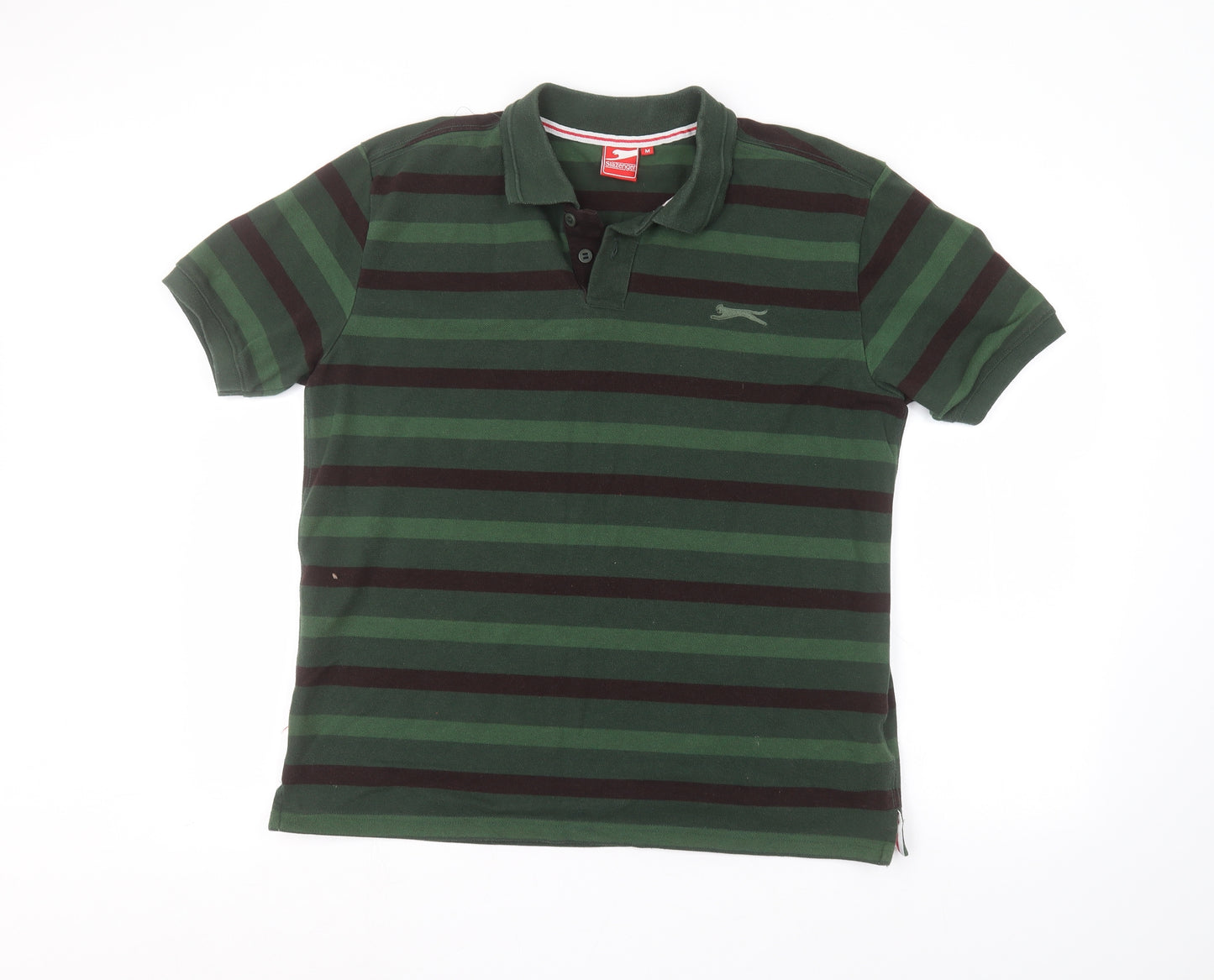 Slazenger Mens Green Striped   Polo Size M