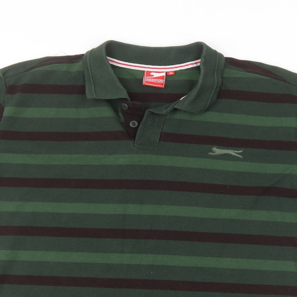Slazenger Mens Green Striped   Polo Size M