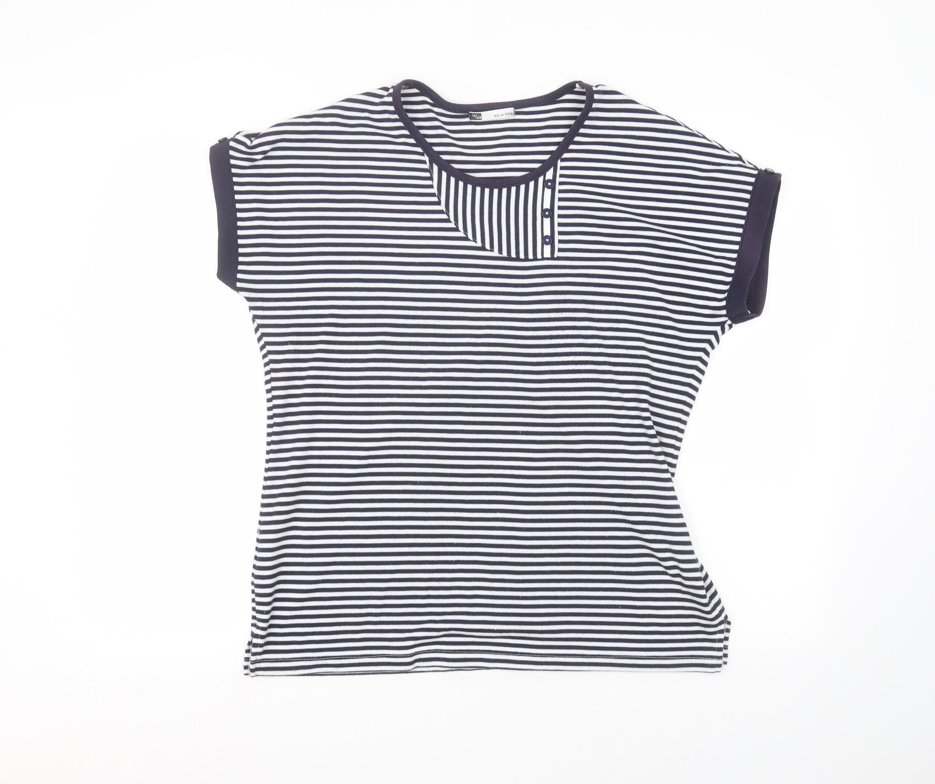 Viz-A-Viz Womens White Striped Basic T-Shirt Size 14 – Preworn