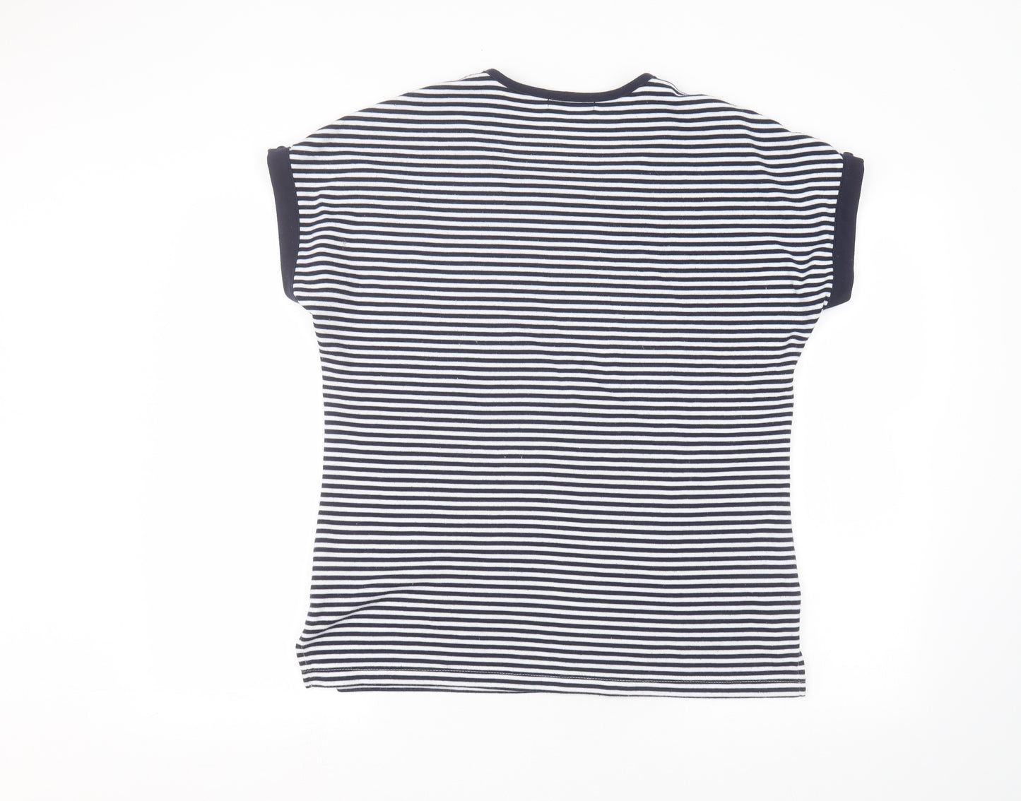 Viz-A-Viz Womens White Striped  Basic T-Shirt Size 14