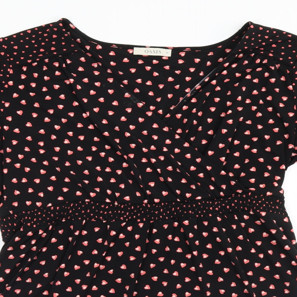 Oasis Womens Black Geometric  A-Line  Size XL  - Hearts