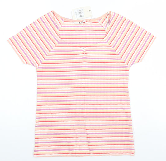 Front view of Tu women’s multicoloured striped basic t-shirt, size UK 12