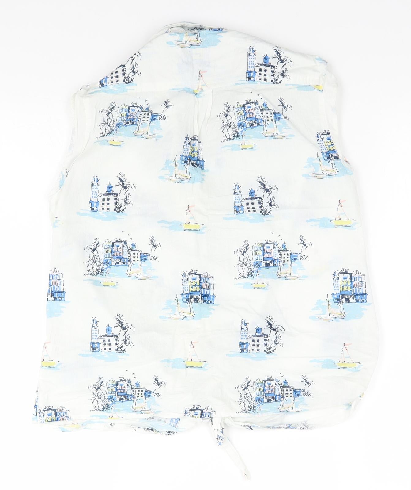 TU Womens White Geometric  Basic Button-Up Size 12