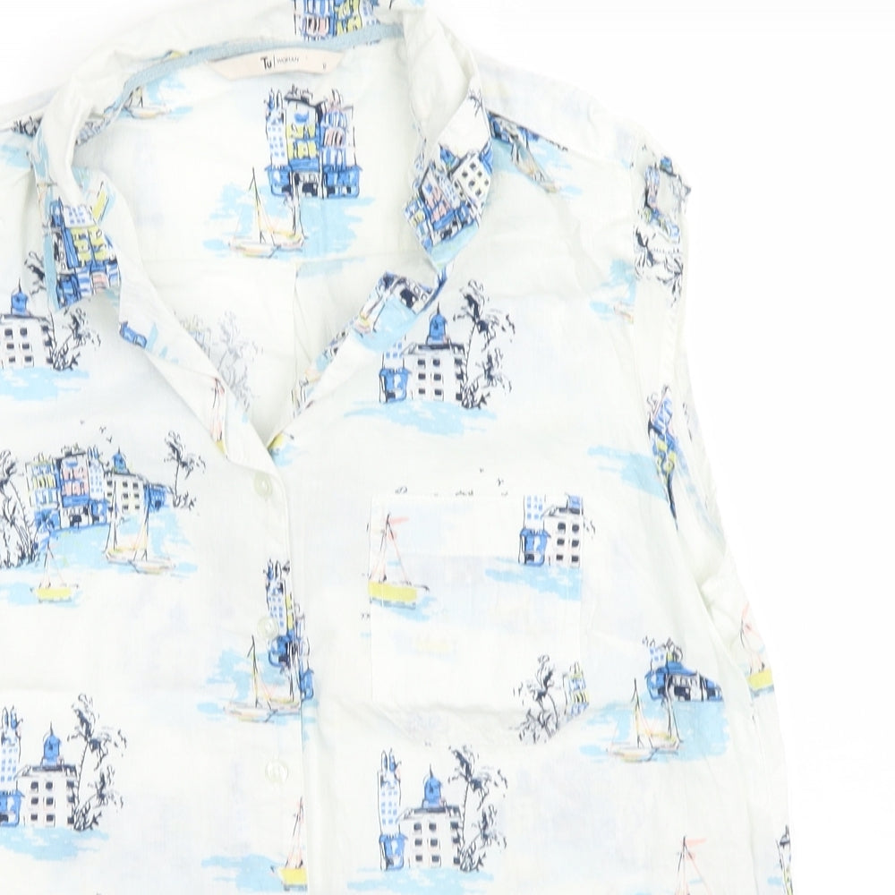 TU Womens White Geometric  Basic Button-Up Size 12