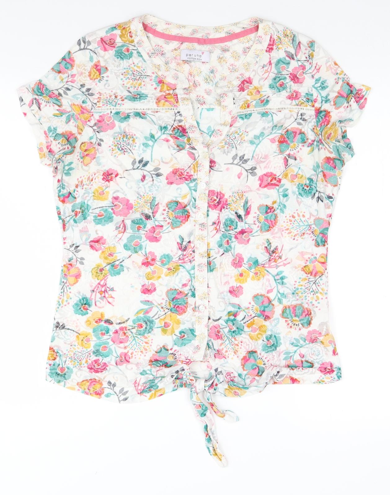 Per Una Womens Ivory Floral  Basic Button-Up Size 14