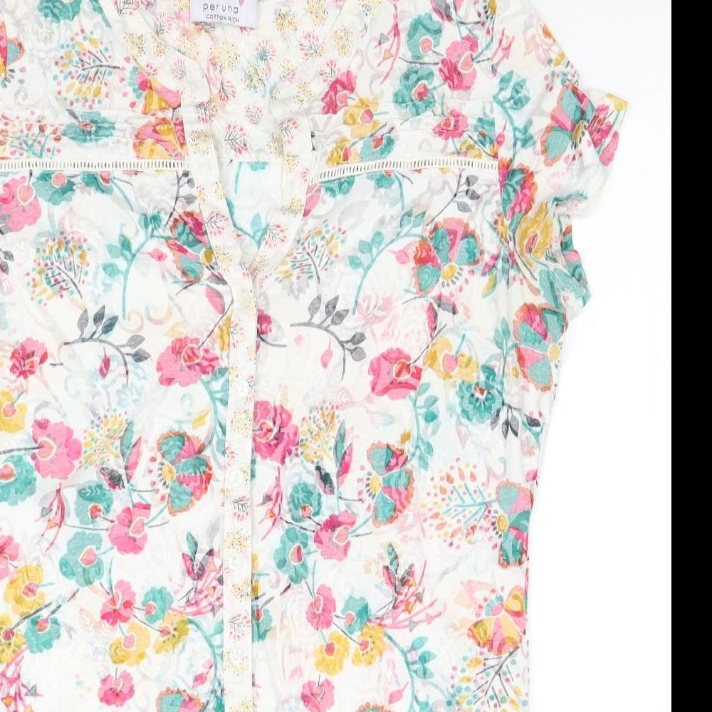 Per Una Womens Ivory Floral  Basic Button-Up Size 14