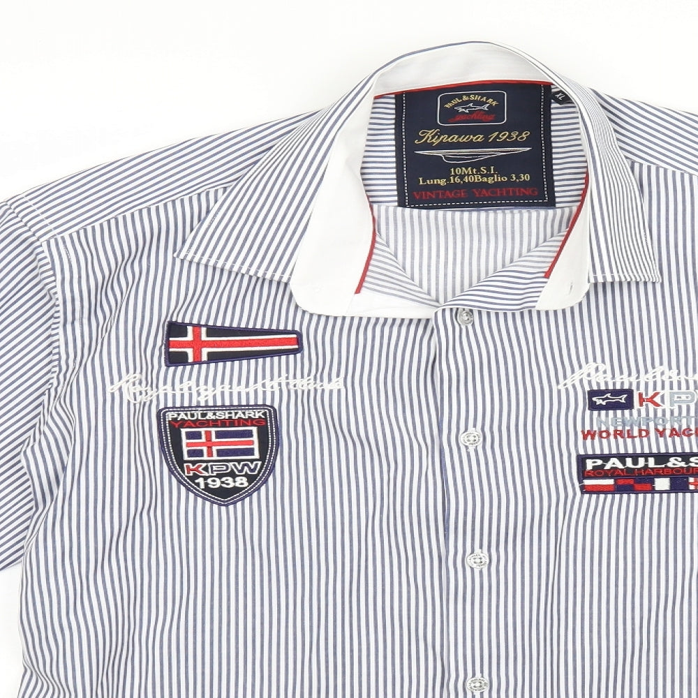 Paul & Shark Mens Blue Striped   Button-Up Size XL  - Yachting