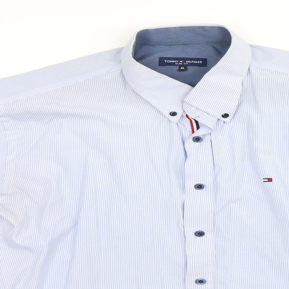 Tommy Hilfiger Mens Blue Striped   Button-Up Size XL