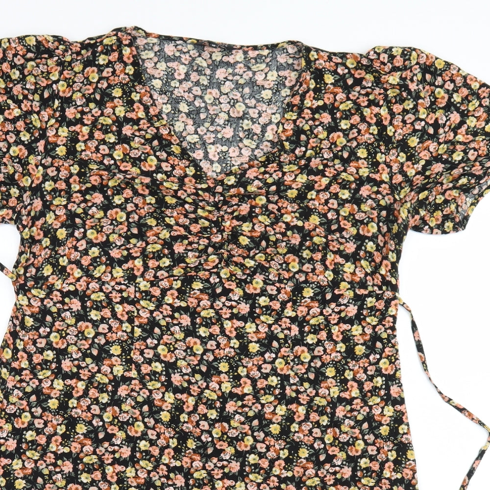 Peacocks Womens Black Floral  A-Line  Size 16