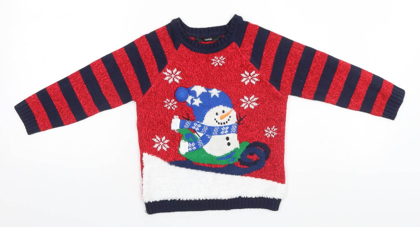 George Boys Red   Pullover Jumper Size 3-4 Years  - Christmas, Snowman