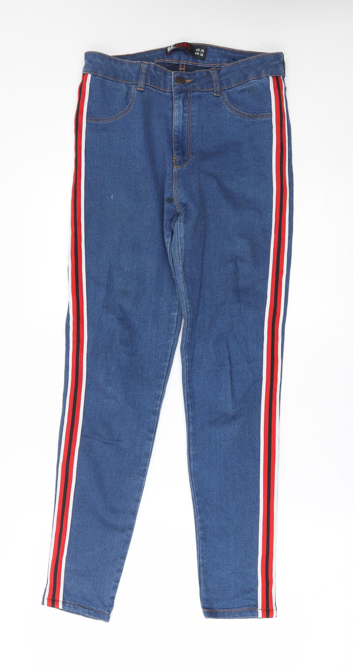 Be Cool Womens Blue Striped Skinny Jeans Size 8 L28 in
