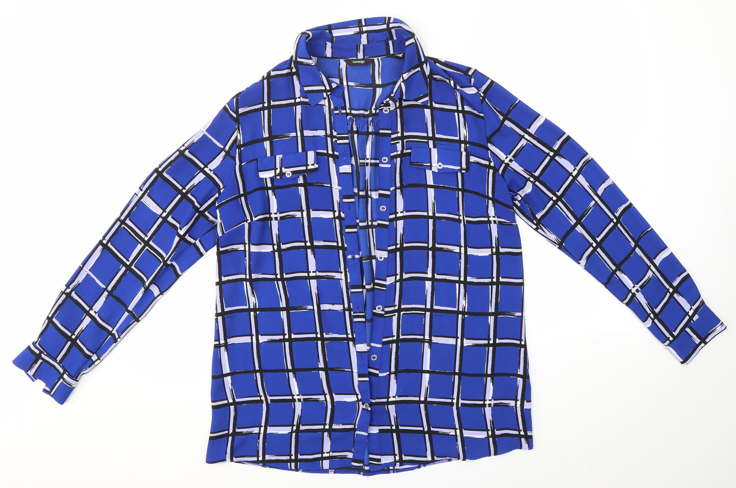 George Womens Blue Check  Basic Button-Up Size 12