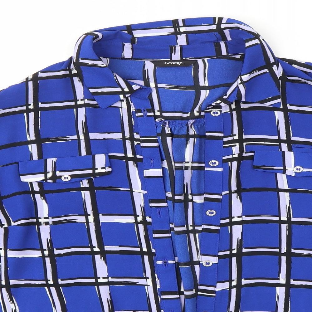 George Womens Blue Check  Basic Button-Up Size 12