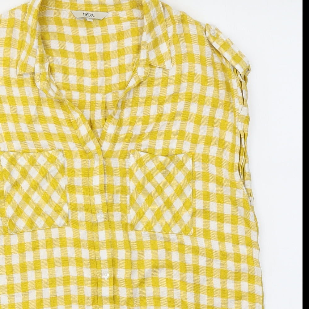 NEXT Womens Yellow Check  Basic Button-Up Size 12