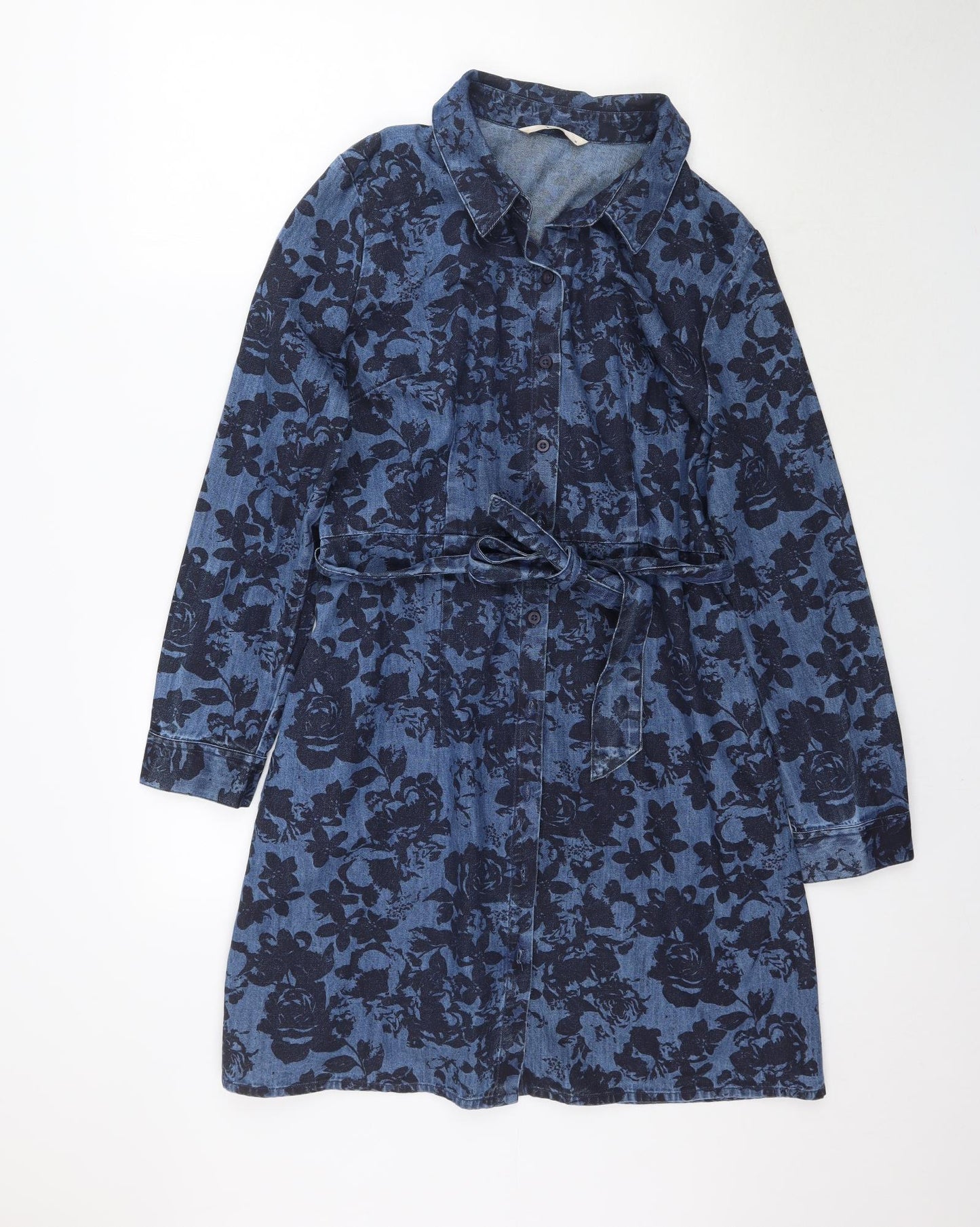TU Womens Blue Floral Denim Jacket Dress  Size 14