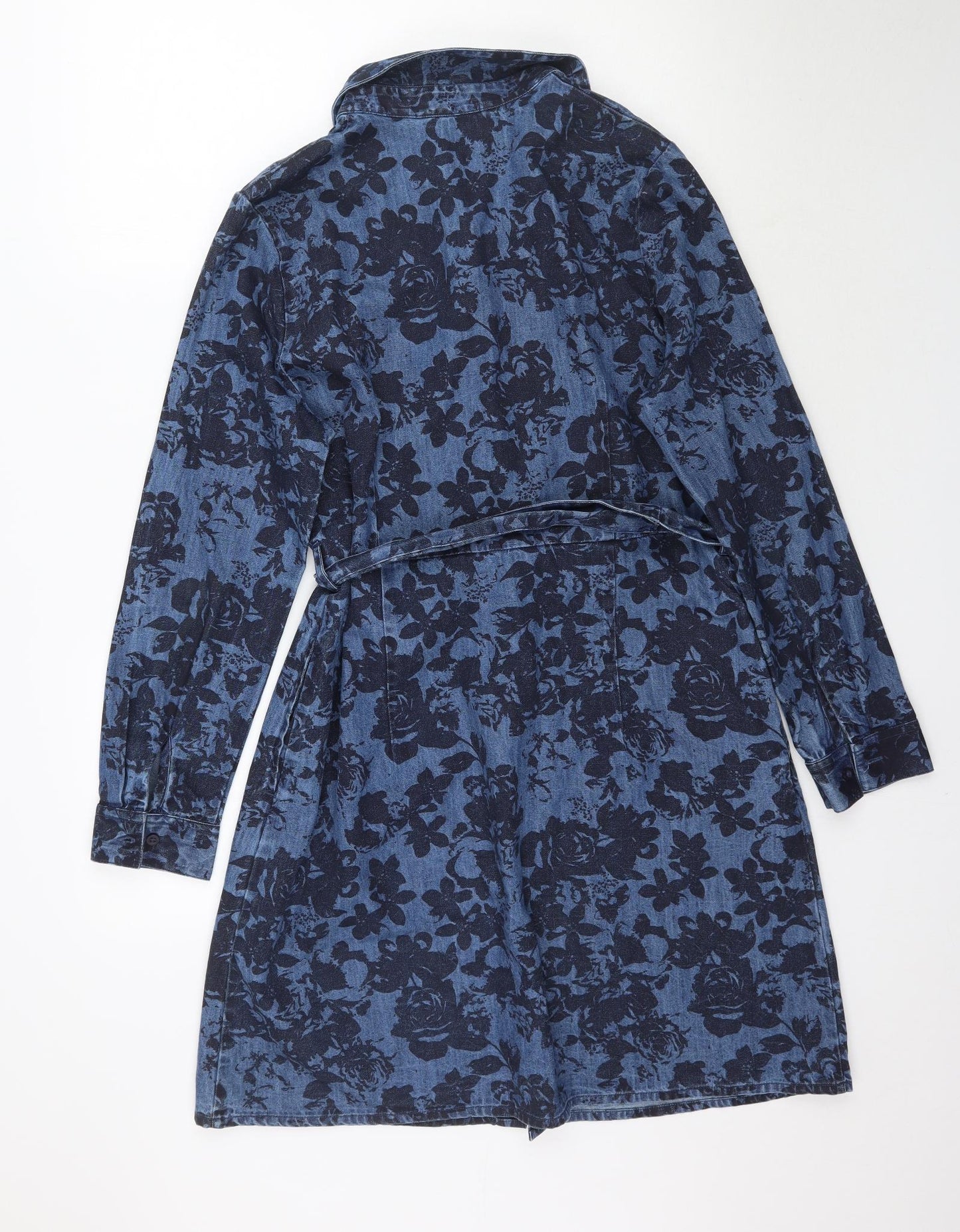 TU Womens Blue Floral Denim Jacket Dress  Size 14