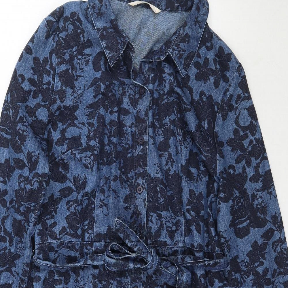 TU Womens Blue Floral Denim Jacket Dress  Size 14