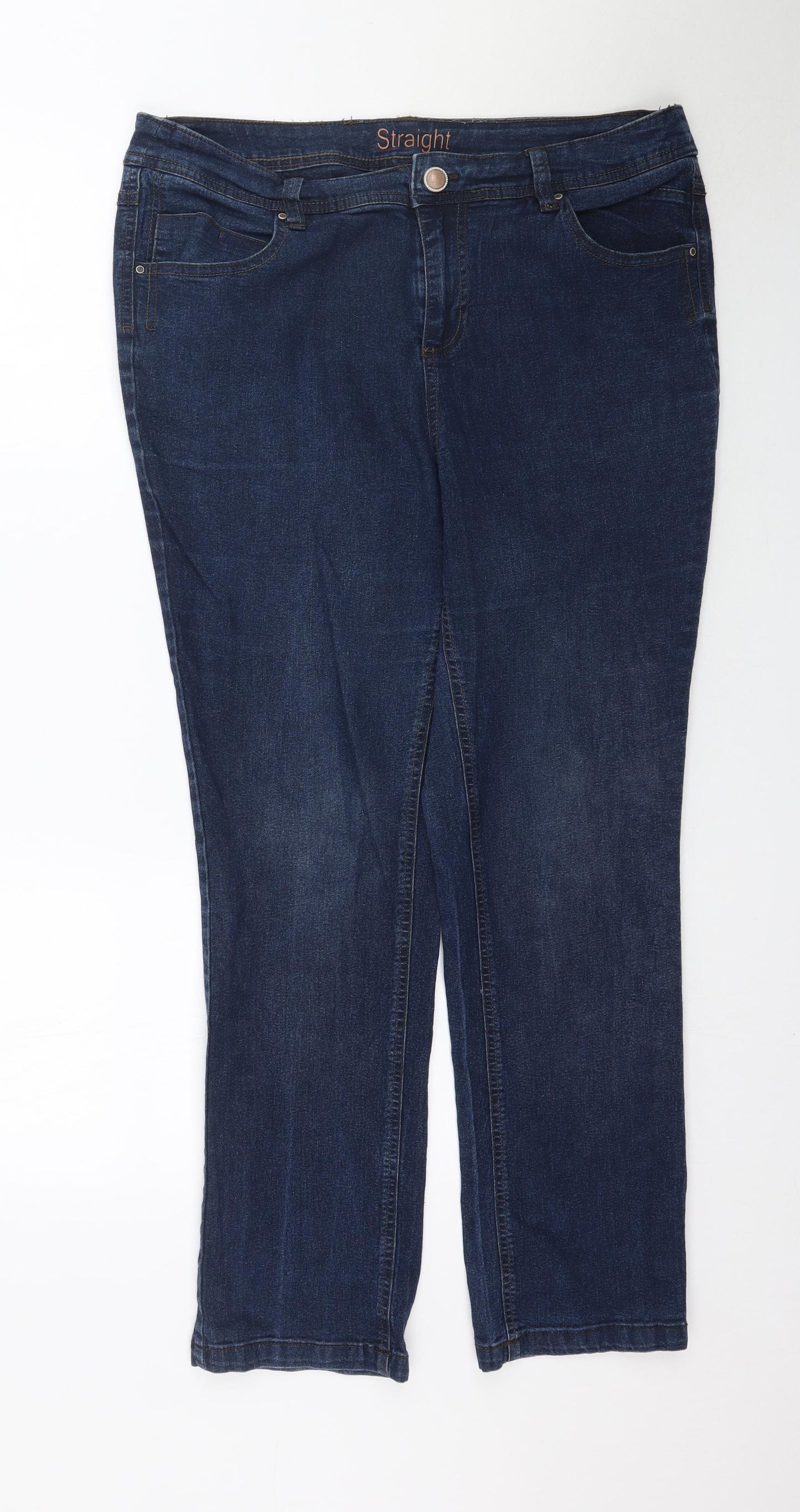 Preworn Womens Blue  Denim Straight Jeans Size 16 L29 in