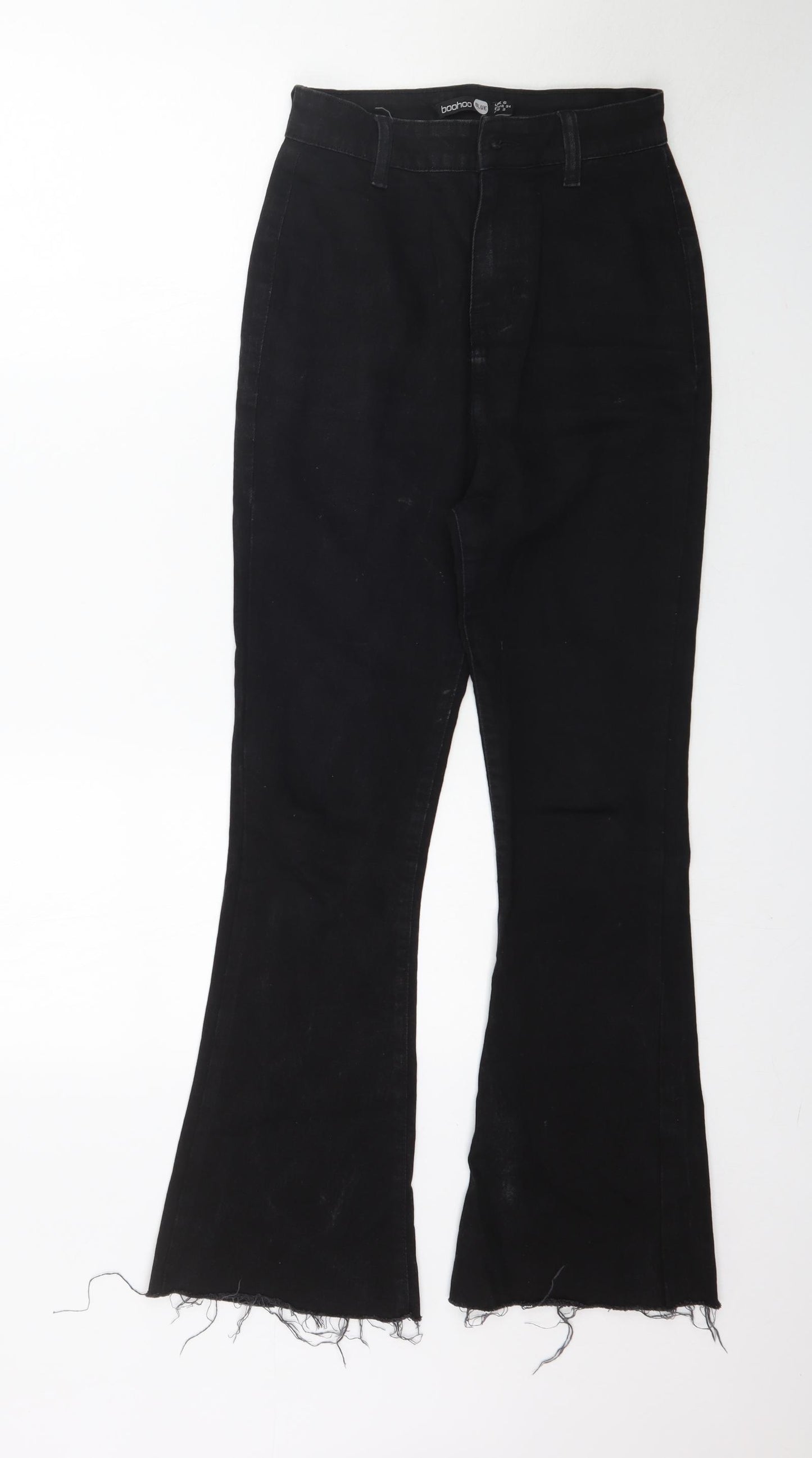 Boohoo Womens Black  Denim Flared Jeans Size 6 L29 in